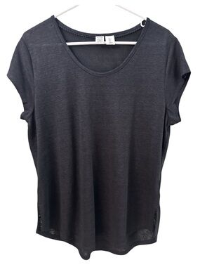 Artisan Ny Black Scoop Neck Short Sleeve Tee 100% Linen Size L